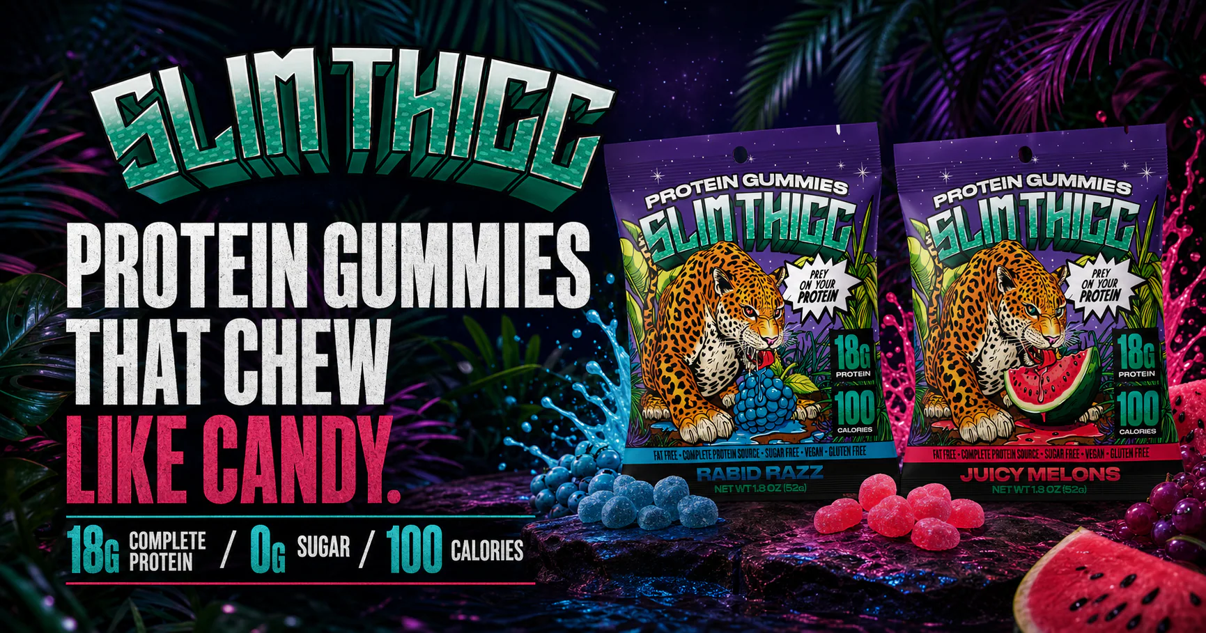 SlimThicc protein gummies that chew like candy