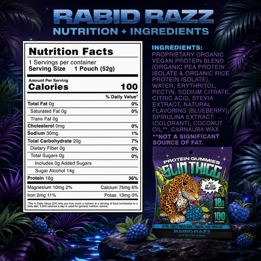 Rabid Razz protein gummies nutrition facts and ingredients